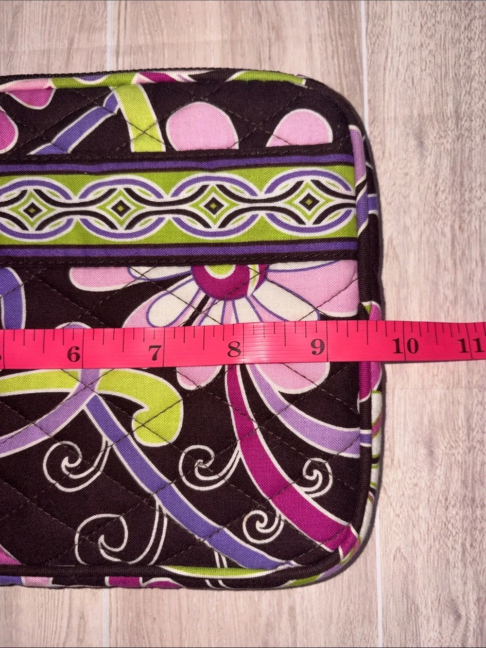 Vera Bradley Black Quilted Cosmetic Case with Purple Pink & Lime Floral Print